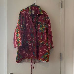 Live In Color Unisex Vintage 90s Handprinted Aztec Tribal Print Jacket /Coat